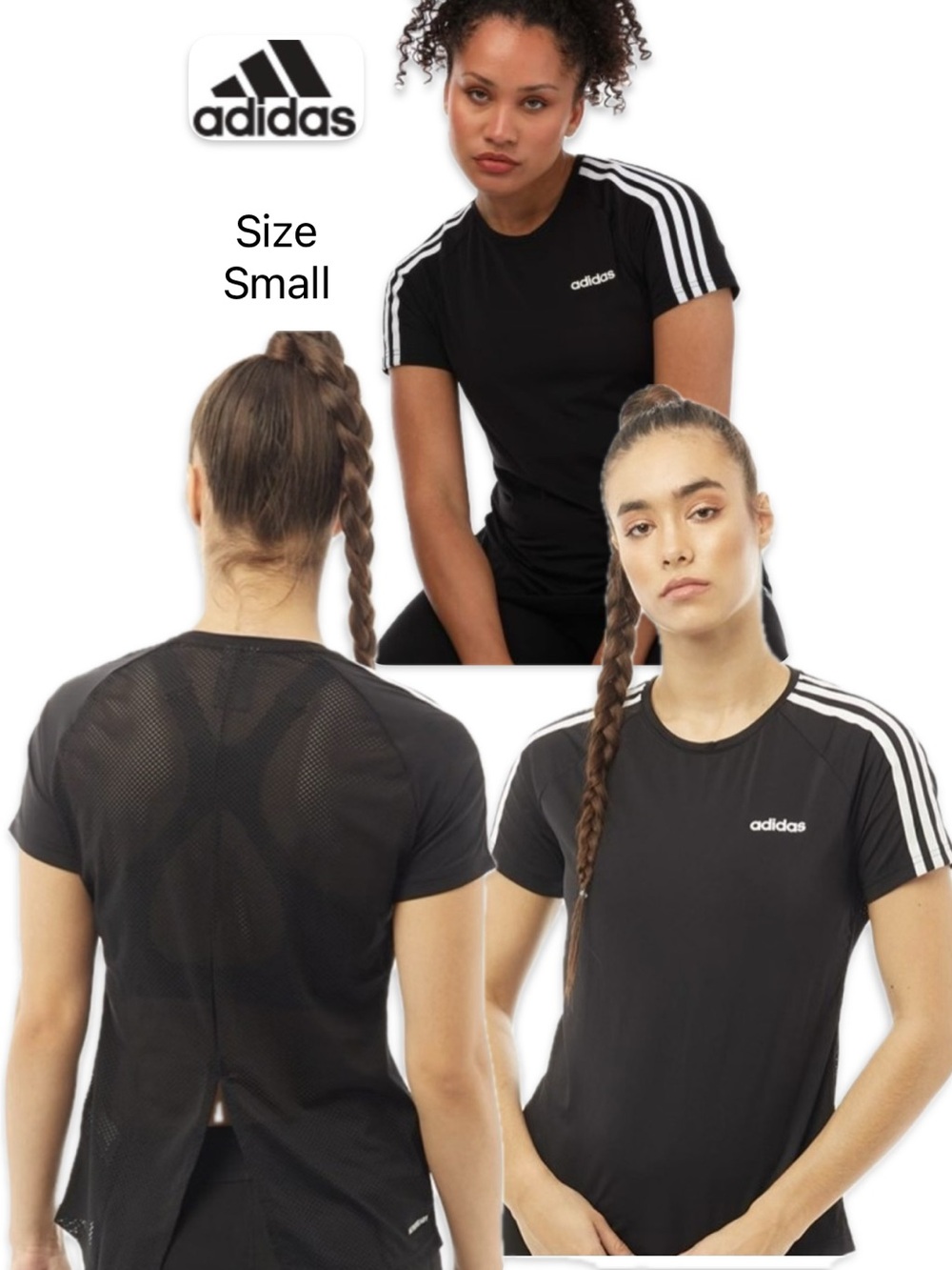 Adidas Climalite Black 3-Stripes Mesh Back Cut Out Workout T-Shirt Small